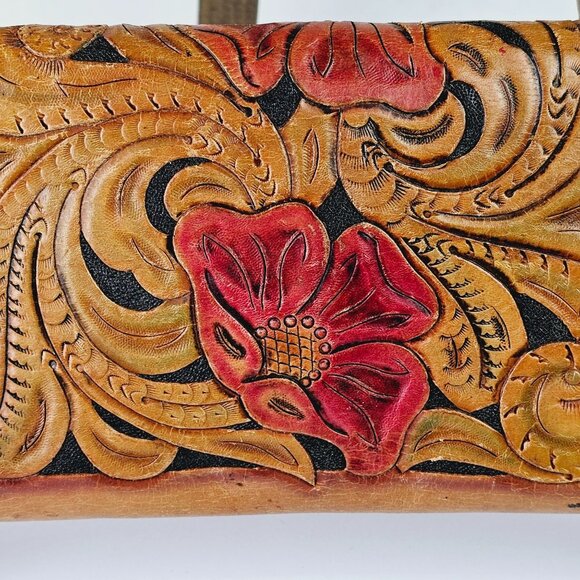Vintage 1970's Tooled Leather Wallet Clutch - Picture 7 of 11
